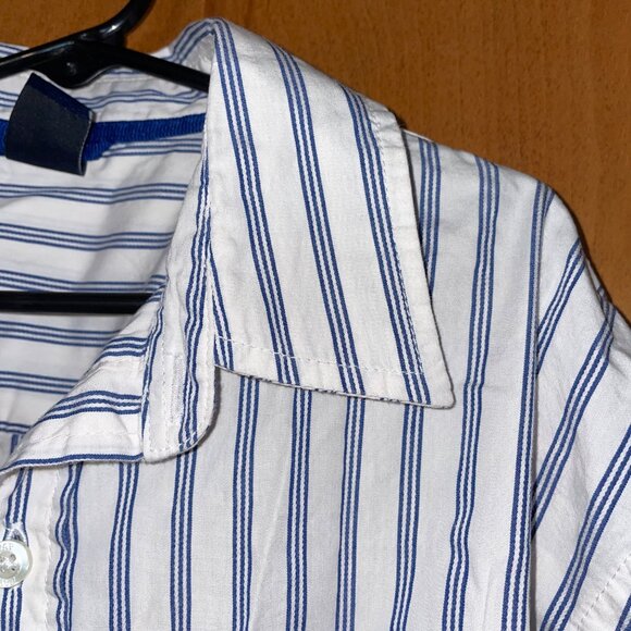Gap Kids XL Boys Striped Button-Down Shirt Blue & White Long Sleeve Cotton - Picture 2 of 6